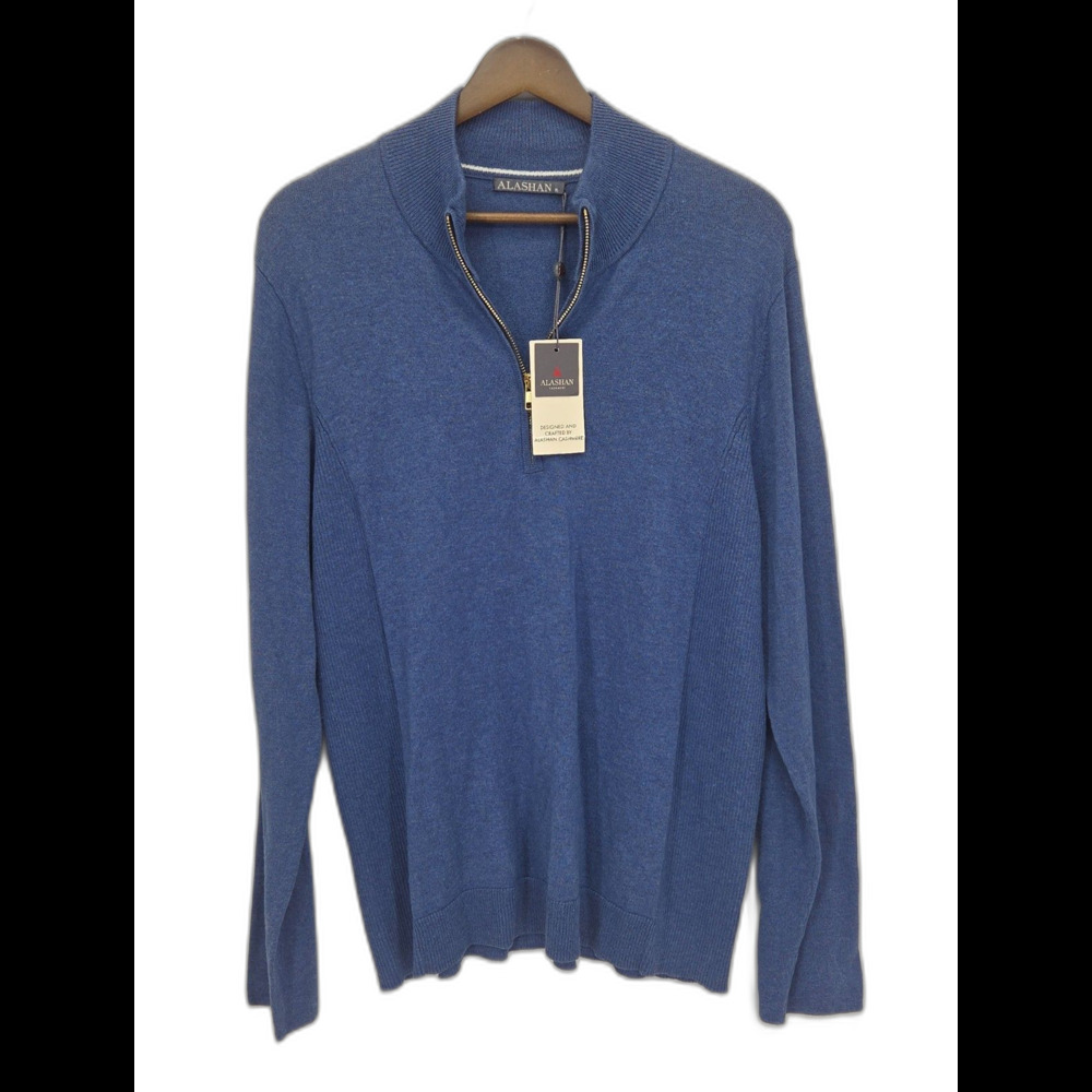 New Alashan Mens Cotton Cashmere 1/4 Zip Pullover Sweater Blue Size XL